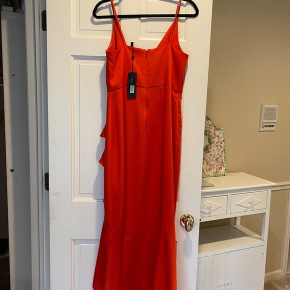 BCBG MAX AZRIA Faux Wrap Ruched Ruffle Gown - Picture 3 of 3